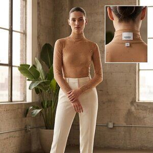 BURBERRY - Ladies Nude Sheer Crystal Embellished Tulle BodySuit - XS - BNWOT